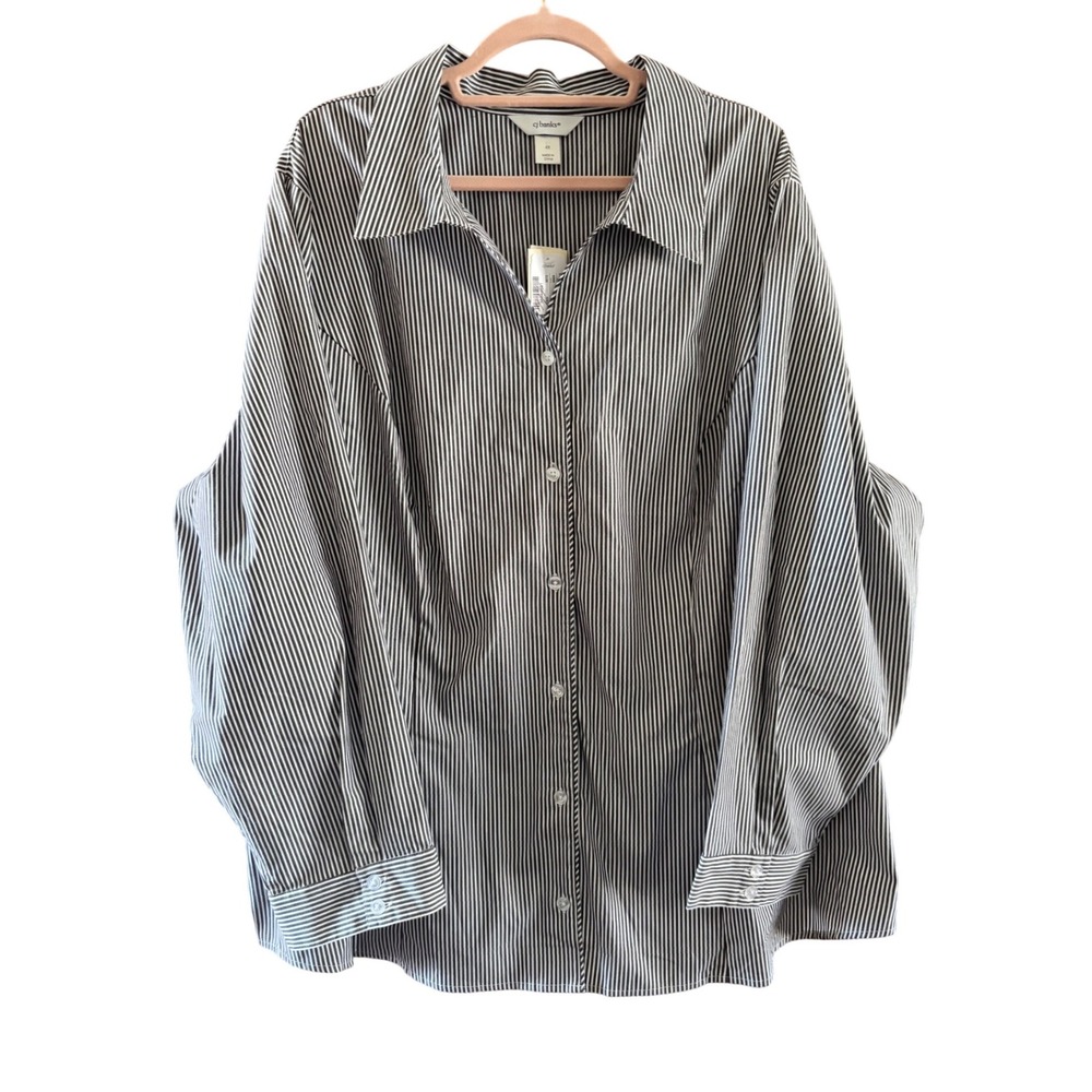CJ Banks Women 4X Striped Button Down Shirt Black White‎ Long Sleeve NWT